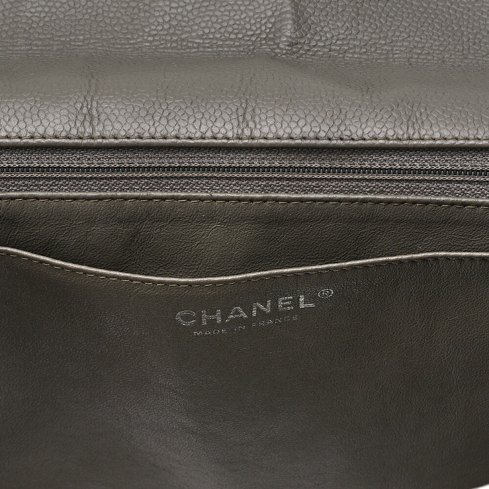 CHANEL Caviar Skin DekaMatelasse 33cm Single Flap Chain Shoulder Bag Green Silver-Tone Hardware, Pre-Owned