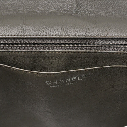 CHANEL Caviar Skin DekaMatelasse 33cm Single Flap Chain Shoulder Bag Green Silver-Tone Hardware, Pre-Owned