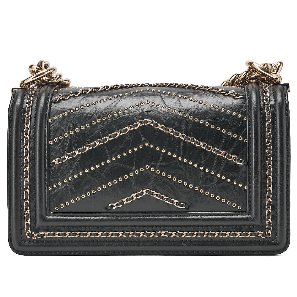 CHANEL Boy Chanel 20 Vintage Calf Chain Shoulder Luxury Line Black Gold -Tone Hardware, Pre-Owned