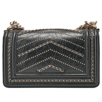 CHANEL Boy Chanel 20 Vintage Calf Chain Shoulder Luxury Line Black Gold -Tone Hardware, Pre-Owned