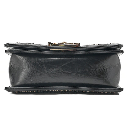 CHANEL Boy Chanel 20 Vintage Calf Chain Shoulder Luxury Line Black Gold -Tone Hardware, Pre-Owned
