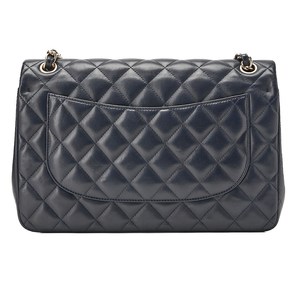 CHANEL Lambskin DekaMatelasse 30cm Double Flap Chain Shoulder Bag Navy Gold-Tone Hardware, Pre-Owned