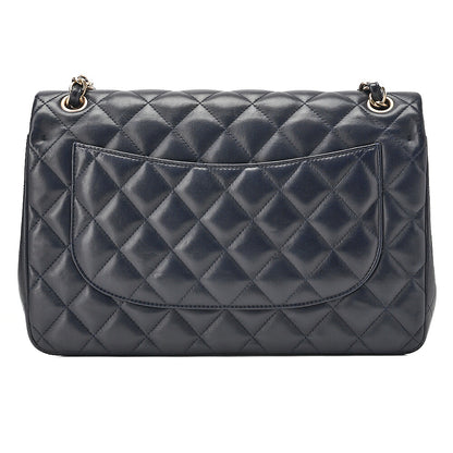 CHANEL Lambskin DekaMatelasse 30cm Double Flap Chain Shoulder Bag Navy Gold-Tone Hardware, Pre-Owned