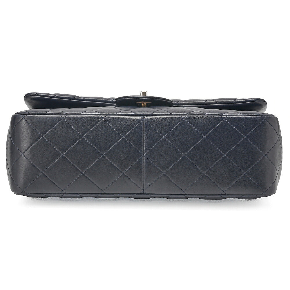 CHANEL Lambskin DekaMatelasse 30cm Double Flap Chain Shoulder Bag Navy Gold-Tone Hardware, Pre-Owned