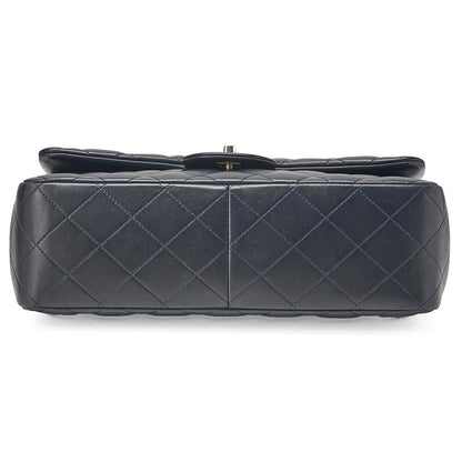 CHANEL Lambskin DekaMatelasse 30cm Double Flap Chain Shoulder Bag Navy Gold-Tone Hardware, Pre-Owned