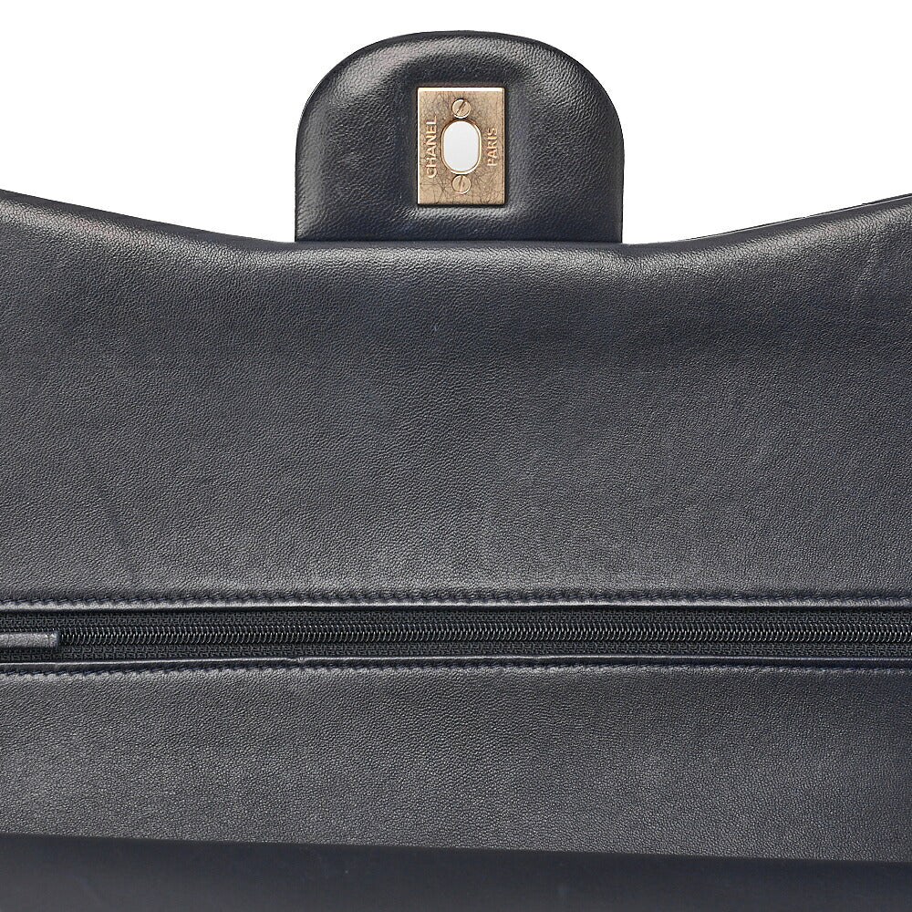 CHANEL Lambskin DekaMatelasse 30cm Double Flap Chain Shoulder Bag Navy Gold-Tone Hardware, Pre-Owned