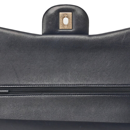 CHANEL Lambskin DekaMatelasse 30cm Double Flap Chain Shoulder Bag Navy Gold-Tone Hardware, Pre-Owned