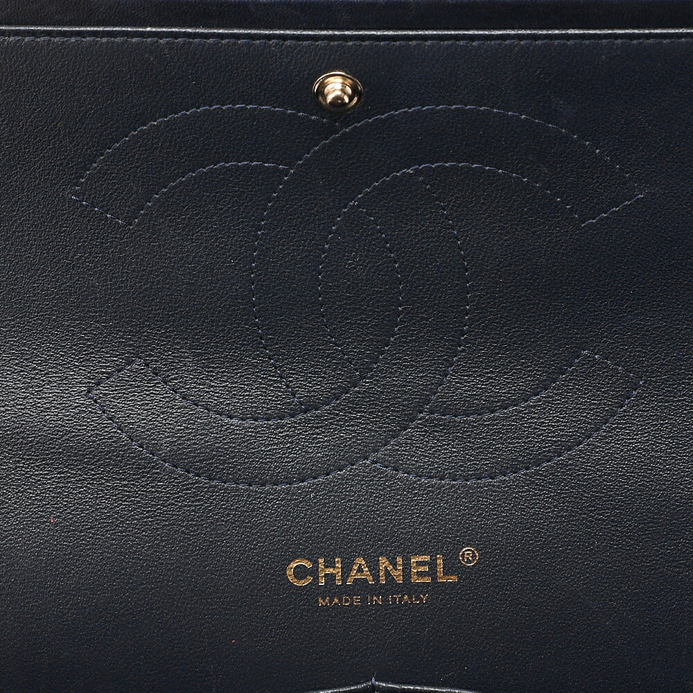 CHANEL Lambskin DekaMatelasse 30cm Double Flap Chain Shoulder Bag Navy Gold-Tone Hardware, Pre-Owned