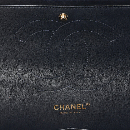 CHANEL Lambskin DekaMatelasse 30cm Double Flap Chain Shoulder Bag Navy Gold-Tone Hardware, Pre-Owned