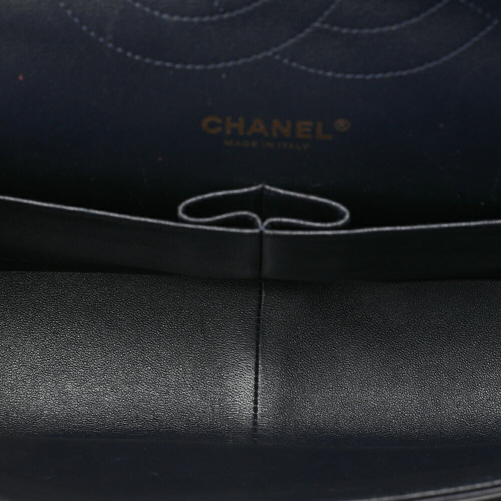 CHANEL Lambskin DekaMatelasse 30cm Double Flap Chain Shoulder Bag Navy Gold-Tone Hardware, Pre-Owned