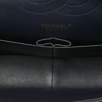 CHANEL Lambskin DekaMatelasse 30cm Double Flap Chain Shoulder Bag Navy Gold-Tone Hardware, Pre-Owned