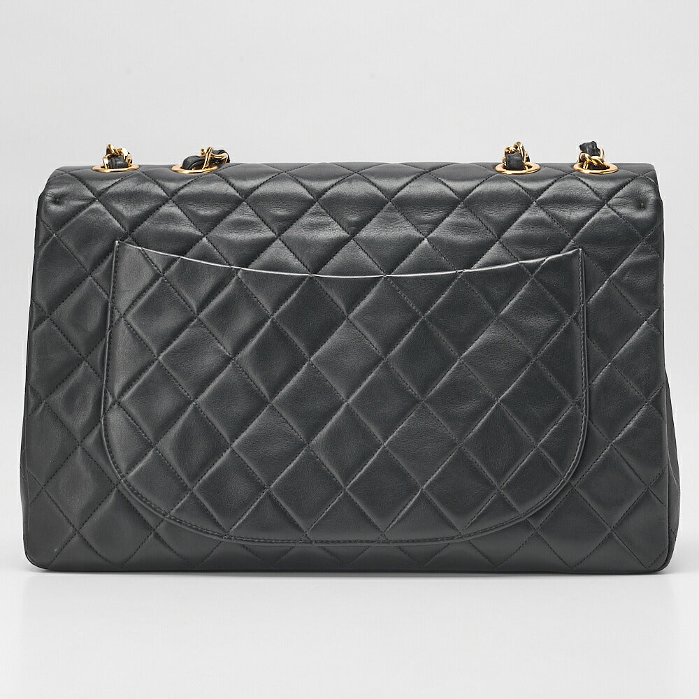 CHANEL Chain Shoulder Bag DekaMatelasse 34cm Single Flap Lambskin Black Gold-Tone Hardware, Pre-Owned