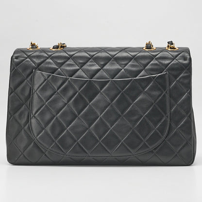CHANEL Chain Shoulder Bag DekaMatelasse 34cm Single Flap Lambskin Black Gold-Tone Hardware, Pre-Owned