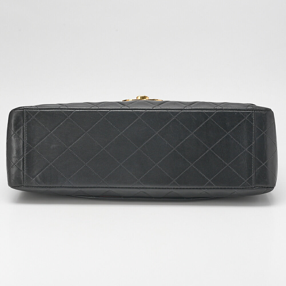 CHANEL Chain Shoulder Bag DekaMatelasse 34cm Single Flap Lambskin Black Gold-Tone Hardware, Pre-Owned