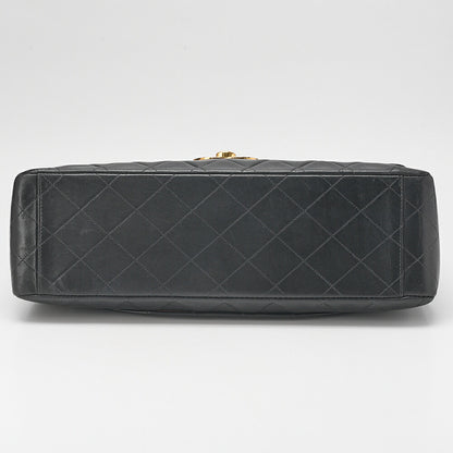 CHANEL Chain Shoulder Bag DekaMatelasse 34cm Single Flap Lambskin Black Gold-Tone Hardware, Pre-Owned