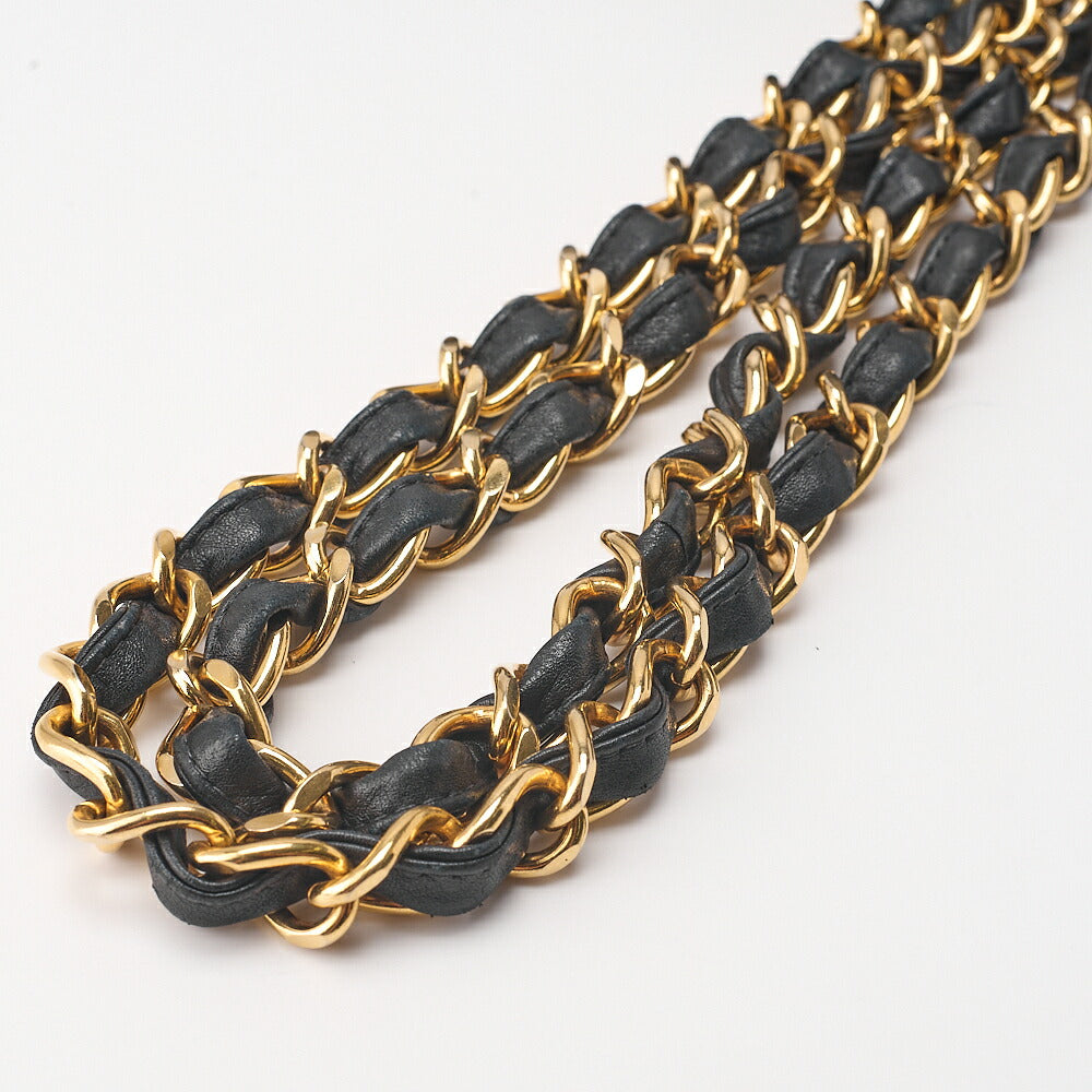 CHANEL Chain Shoulder Bag DekaMatelasse 34cm Single Flap Lambskin Black Gold-Tone Hardware, Pre-Owned