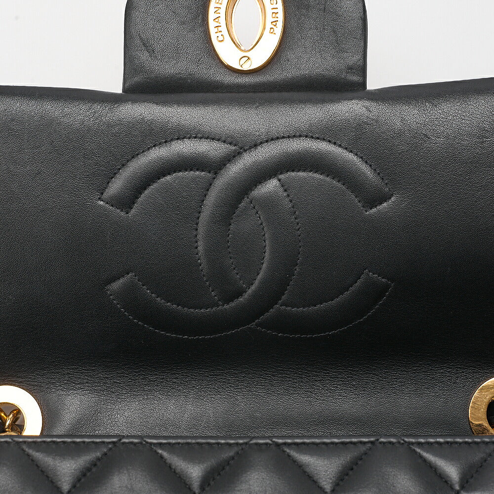 CHANEL Chain Shoulder Bag DekaMatelasse 34cm Single Flap Lambskin Black Gold-Tone Hardware, Pre-Owned