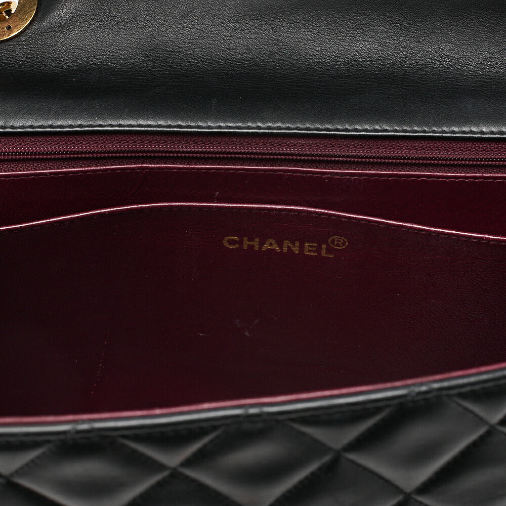 CHANEL Chain Shoulder Bag DekaMatelasse 34cm Single Flap Lambskin Black Gold-Tone Hardware, Pre-Owned