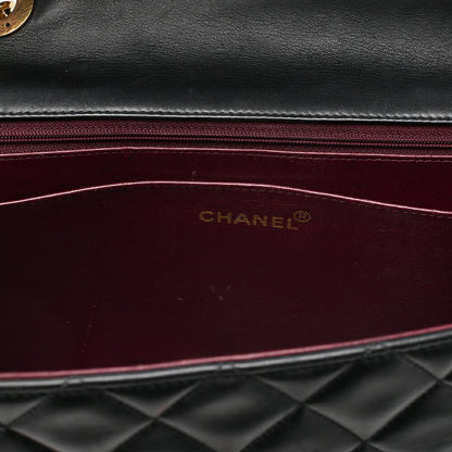 CHANEL Chain Shoulder Bag DekaMatelasse 34cm Single Flap Lambskin Black Gold-Tone Hardware, Pre-Owned