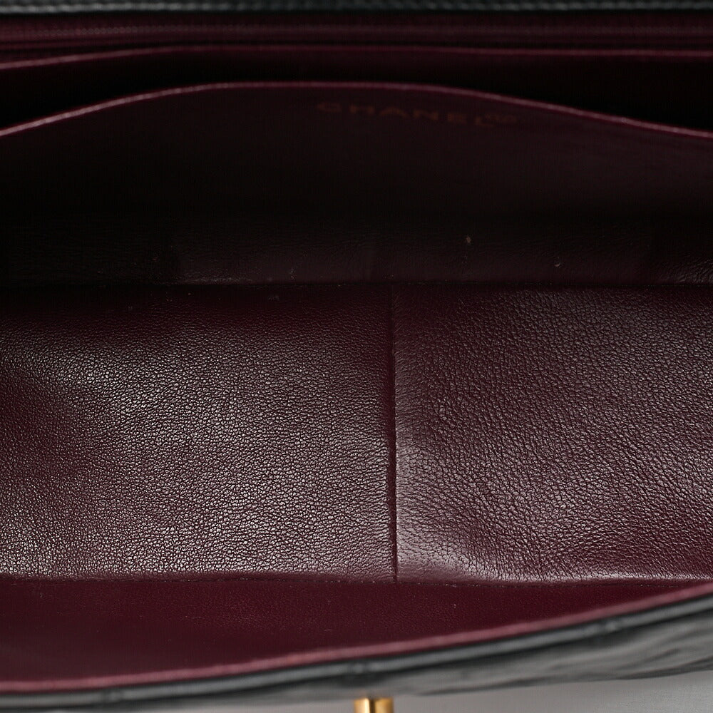 CHANEL Chain Shoulder Bag DekaMatelasse 34cm Single Flap Lambskin Black Gold-Tone Hardware, Pre-Owned
