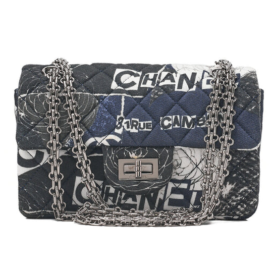 CHANEL CottonMatelasse Camellia 2.55 Lock 2.55 Chain Shoulder Multicolor Silver-Tone Hardware, Pre-Owned