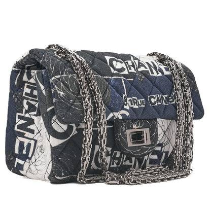 CHANEL CottonMatelasse Camellia 2.55 Lock 2.55 Chain Shoulder Multicolor Silver-Tone Hardware, Pre-Owned