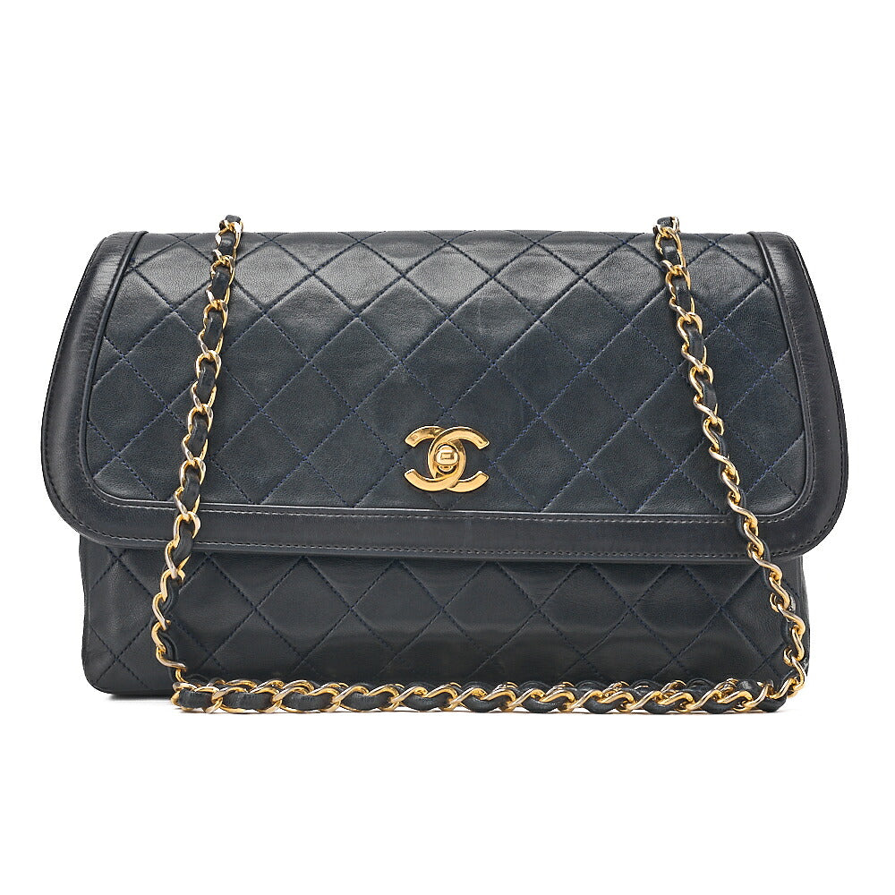 CHANEL Shoulder BagMatelasse Design Flap Chain Shoulder Lambskin Navy Gold-Tone Hardware, Pre-Owned