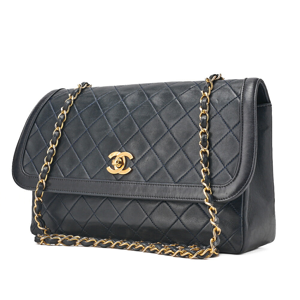 CHANEL Shoulder BagMatelasse Design Flap Chain Shoulder Lambskin Navy Gold-Tone Hardware, Pre-Owned