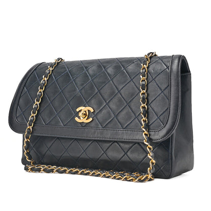 CHANEL Shoulder BagMatelasse Design Flap Chain Shoulder Lambskin Navy Gold-Tone Hardware, Pre-Owned
