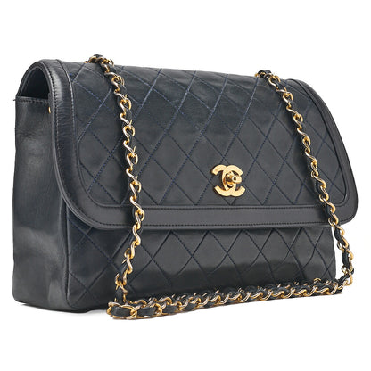 CHANEL Shoulder BagMatelasse Design Flap Chain Shoulder Lambskin Navy Gold-Tone Hardware, Pre-Owned