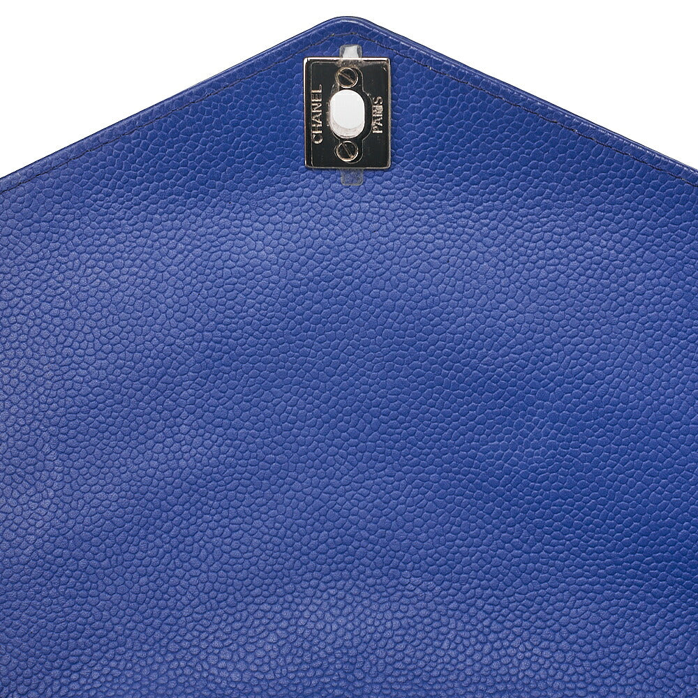CHANEL Caviar Skin V-Stitch V-Flap Single Chain Shoulder Navy Silver-Tone Hardware, Pre-Owned