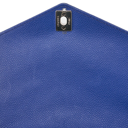 CHANEL Caviar Skin V-Stitch V-Flap Single Chain Shoulder Navy Silver-Tone Hardware, Pre-Owned