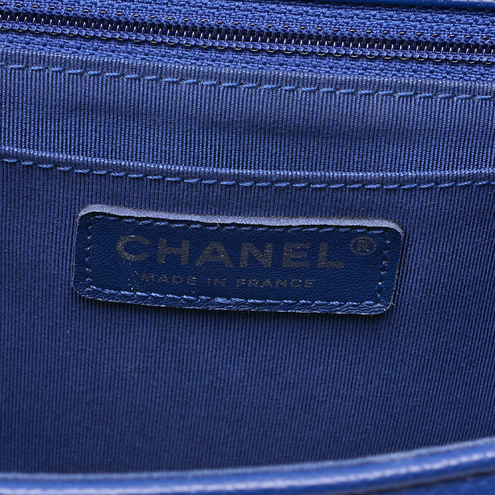 CHANEL Caviar Skin V-Stitch V-Flap Single Chain Shoulder Navy Silver-Tone Hardware, Pre-Owned