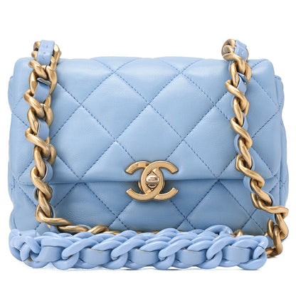 CHANEL Lambskin MiniMatelasse 18cm Plastic Chain Chain Shoulder Bag Light Blue Gold-Tone Hardware, Pre-Owned