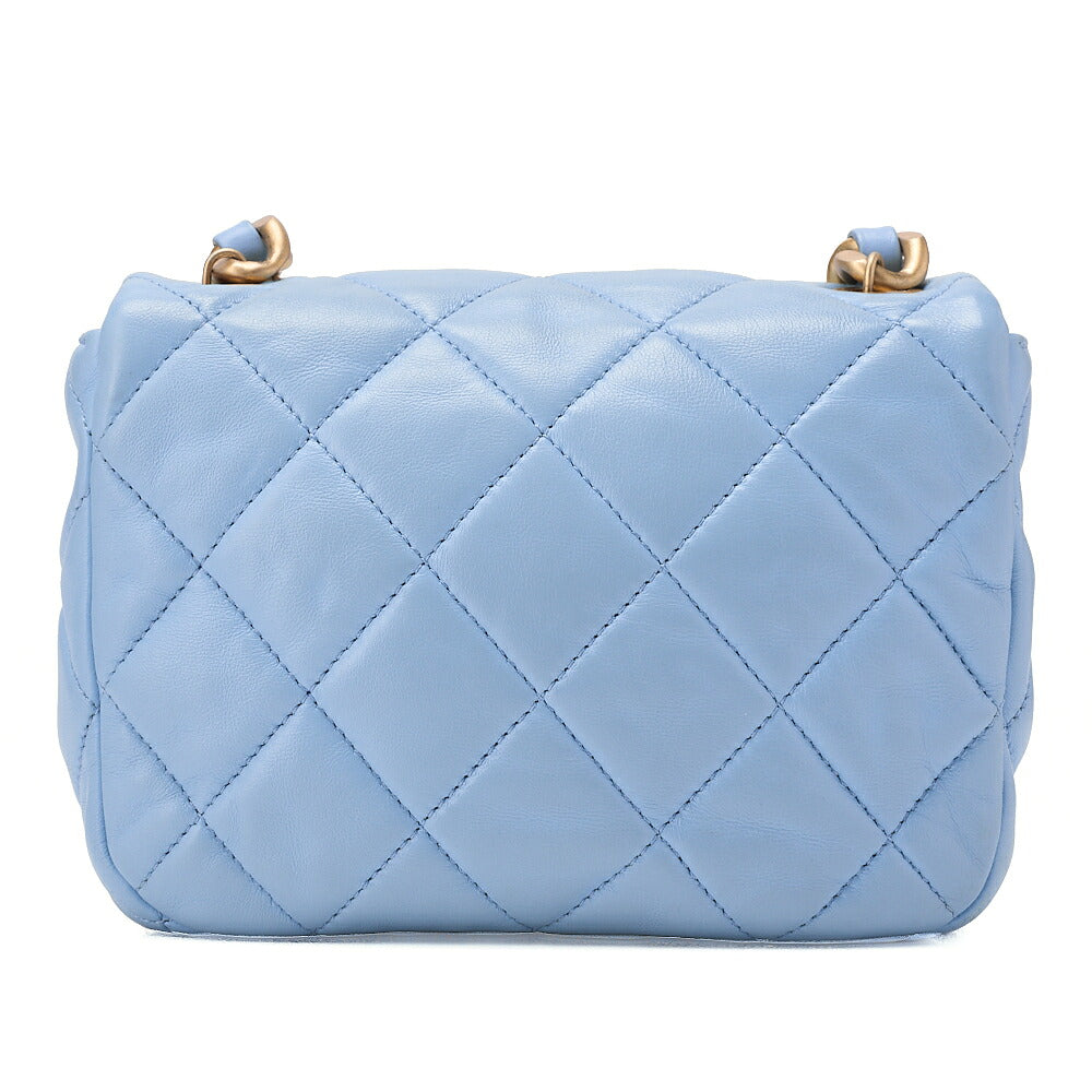 CHANEL Lambskin MiniMatelasse 18cm Plastic Chain Chain Shoulder Bag Light Blue Gold-Tone Hardware, Pre-Owned