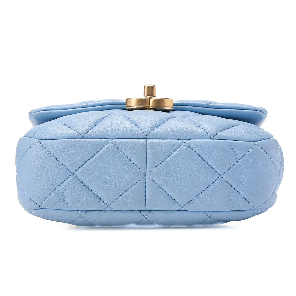 CHANEL Lambskin MiniMatelasse 18cm Plastic Chain Chain Shoulder Bag Light Blue Gold-Tone Hardware, Pre-Owned