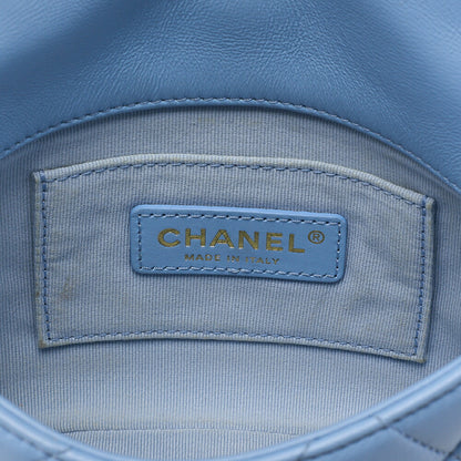 CHANEL Lambskin MiniMatelasse 18cm Plastic Chain Chain Shoulder Bag Light Blue Gold-Tone Hardware, Pre-Owned