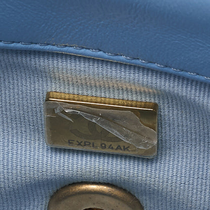 CHANEL Lambskin MiniMatelasse 18cm Plastic Chain Chain Shoulder Bag Light Blue Gold-Tone Hardware, Pre-Owned
