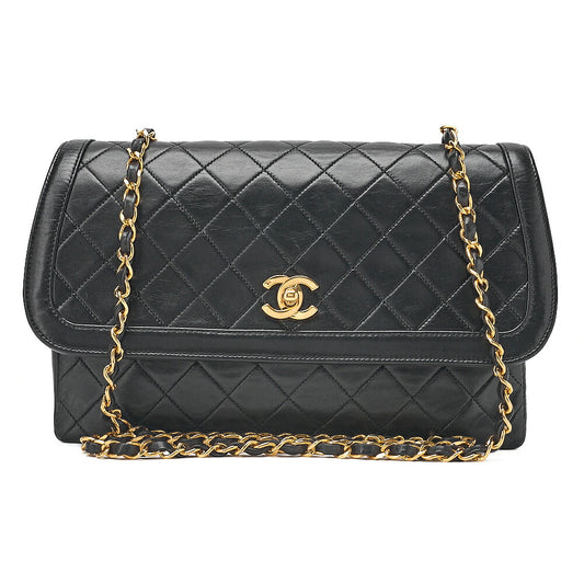 CHANEL Shoulder BagMatelasse Design Flap Chain Shoulder Lambskin Black Gold-Tone Hardware, Pre-Owned