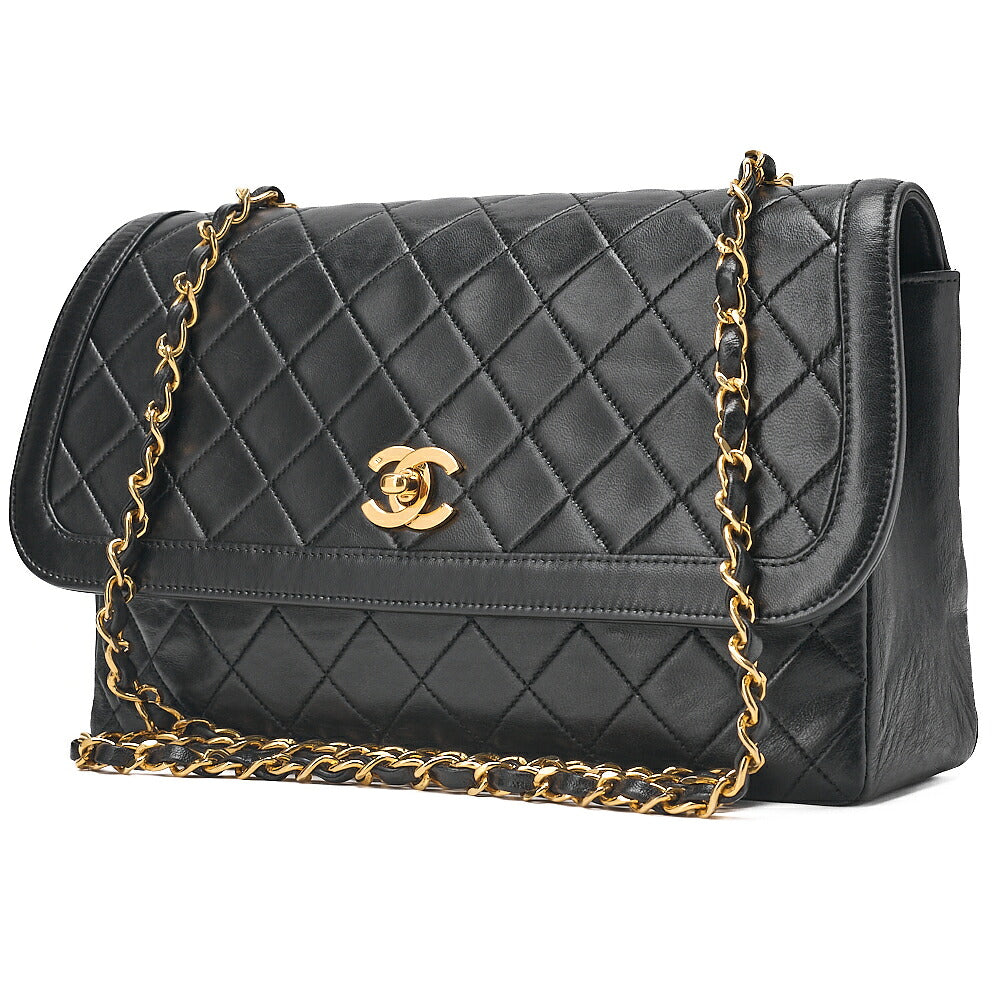 CHANEL Shoulder BagMatelasse Design Flap Chain Shoulder Lambskin Black Gold-Tone Hardware, Pre-Owned