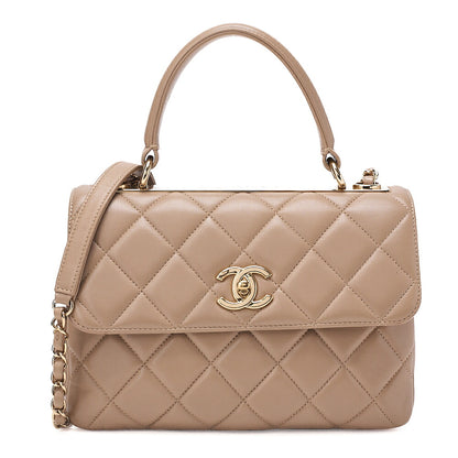 CHANEL ChanelMatelasse Square Trendy CC 2-Way Chain Shoulder Lambskin Beige Gold-Tone Hardware, Pre-Owned