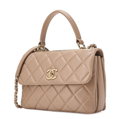 CHANEL ChanelMatelasse Square Trendy CC 2-Way Chain Shoulder Lambskin Beige Gold-Tone Hardware, Pre-Owned