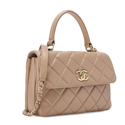 CHANEL ChanelMatelasse Square Trendy CC 2-Way Chain Shoulder Lambskin Beige Gold-Tone Hardware, Pre-Owned