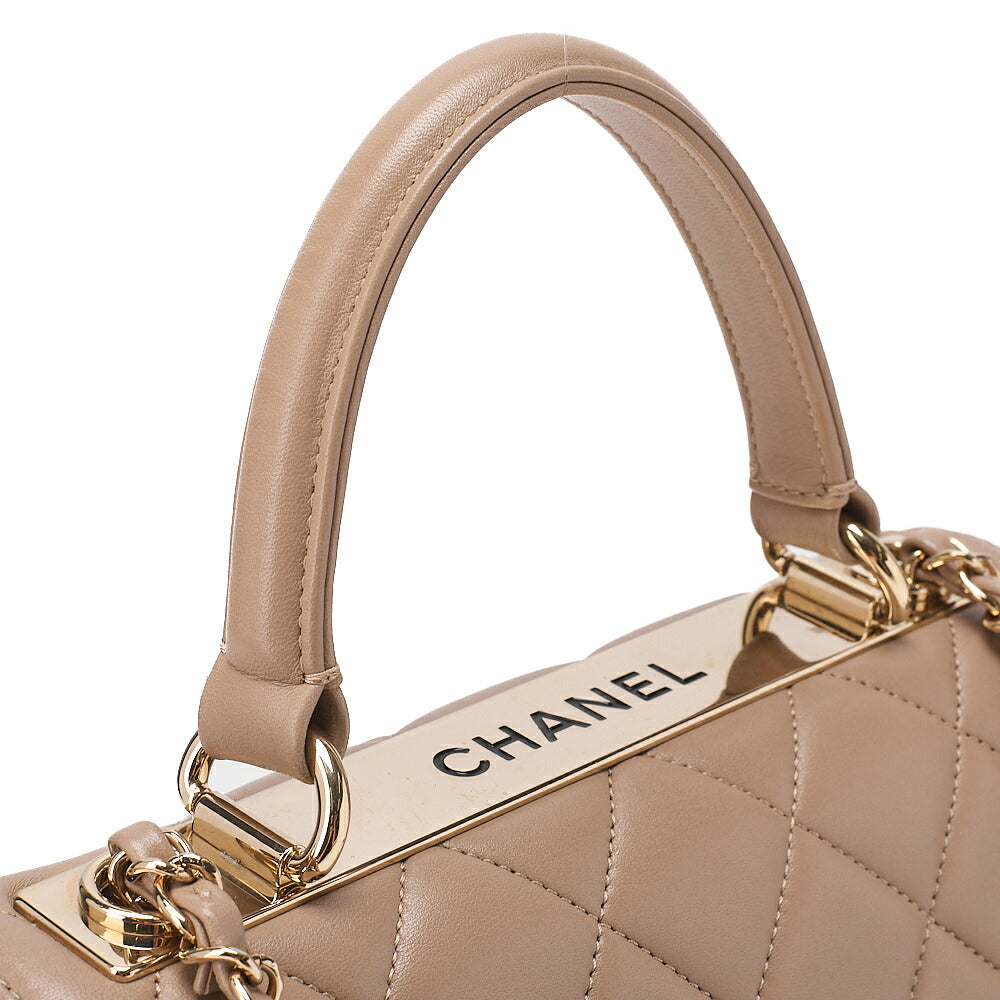 CHANEL ChanelMatelasse Square Trendy CC 2-Way Chain Shoulder Lambskin Beige Gold-Tone Hardware, Pre-Owned