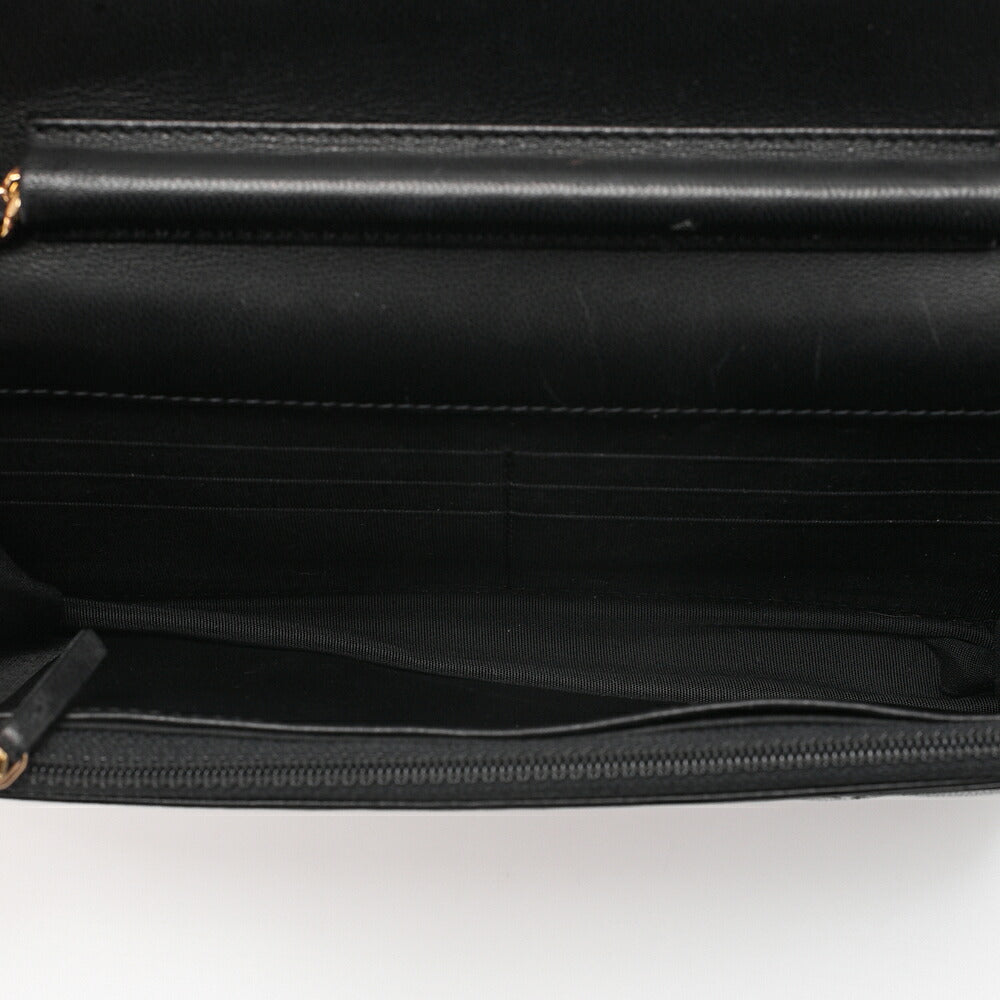 CHANEL Lambskin Matelasse Chain Wallet with Charm Black Gold-Tone Hardware, Pre-Owned
