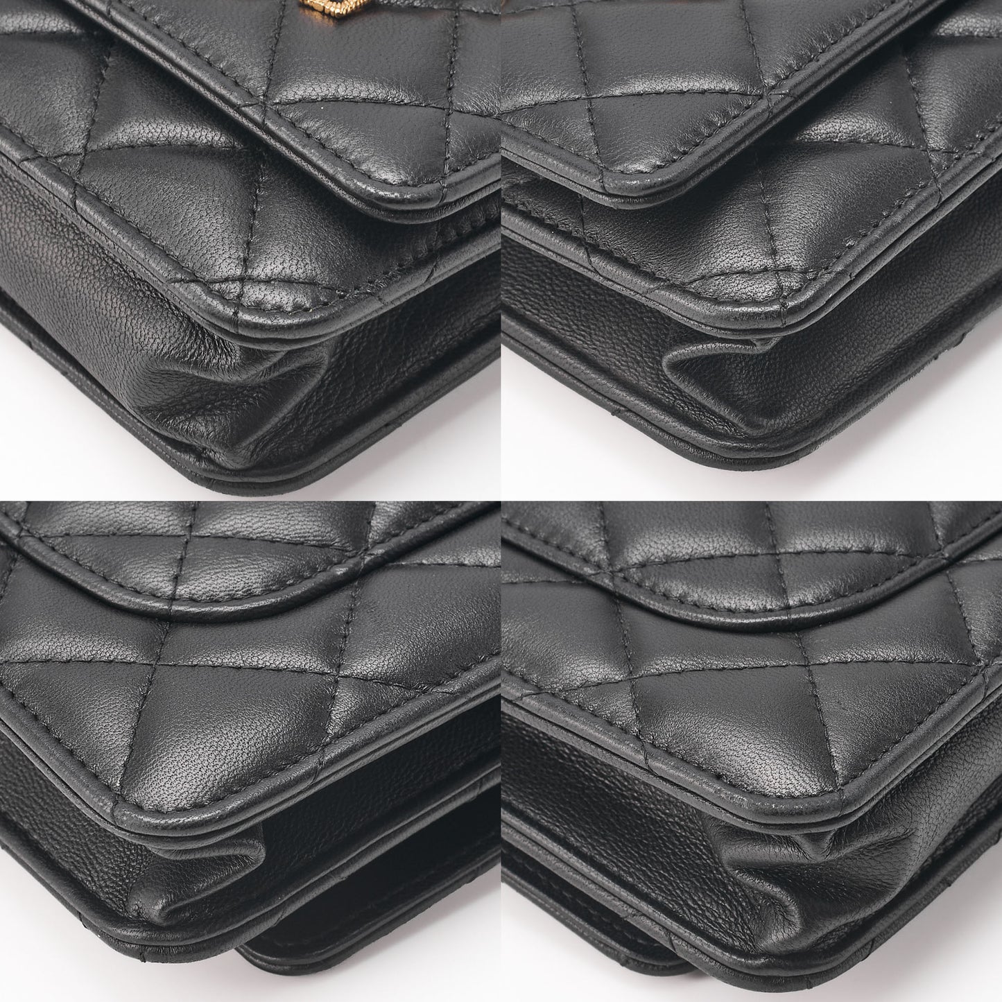 CHANEL Lambskin Matelasse Chain Wallet with Charm Black Gold-Tone Hardware, Pre-Owned