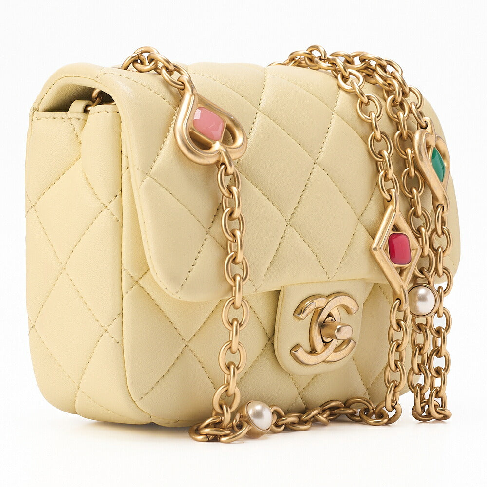 CHANEL Lambskin Minimat Telass? Gripore Chain Shoulder Yellow Gold-Tone Hardware, Pre-Owned