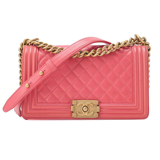 CHANEL Caviar Skin Boy Chanel 25 Chain Shoulder Pink Gold-Tone Hardware, Pre-Owned