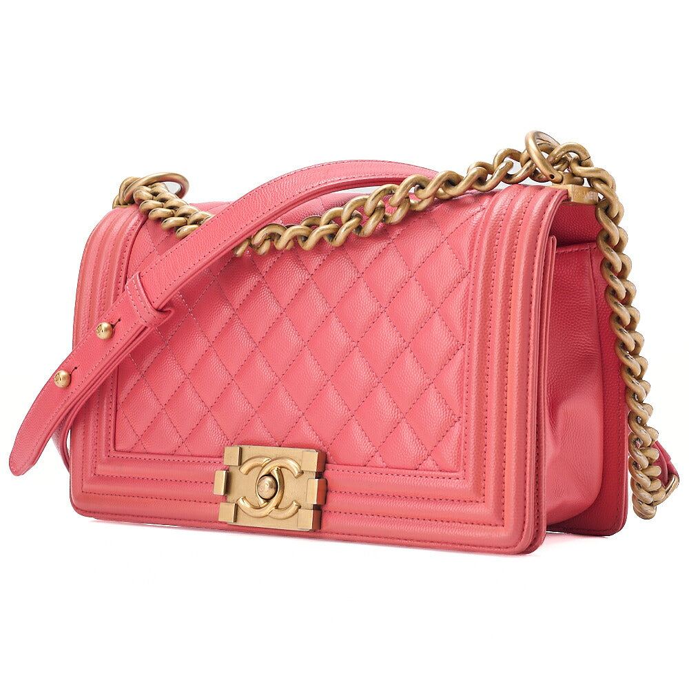 CHANEL Caviar Skin Boy Chanel 25 Chain Shoulder Pink Gold-Tone Hardware, Pre-Owned