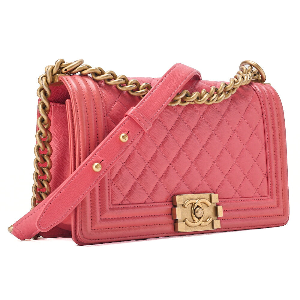 CHANEL Caviar Skin Boy Chanel 25 Chain Shoulder Pink Gold-Tone Hardware, Pre-Owned